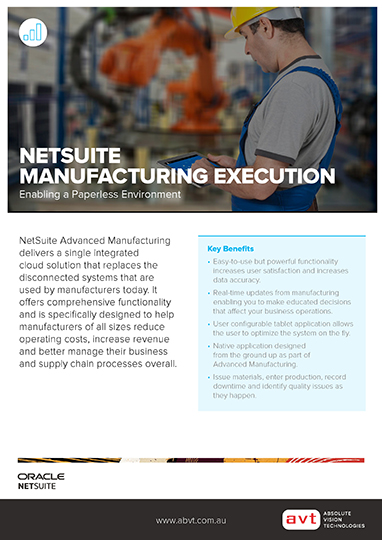 AVT NetSuite - Manufacturing Execution Module DS